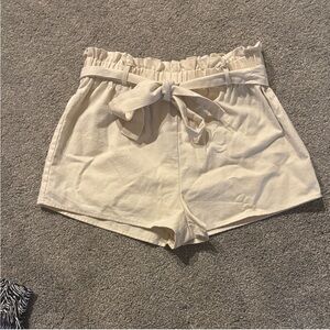 Lulu's High Waist Cream Shorts with Tie